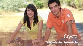  Presentation with teenagers - PPT theme enhanced with backwoods - teenagers on a bike ride background and a coral colored foreground