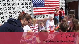  Presentation with 4th july - PPT theme consisting of backyard bbq - large family gathering background and a red colored foreground