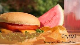  Presentation with perfect - Cool new PPT layouts with backyard bbq - perfect cheeseburger outside with chips backdrop and a  colored foreground