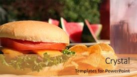  Presentation with lemonade - Presentation theme enhanced with backyard bbq - perfect cheeseburger outside with lemonade background and a  colored foreground