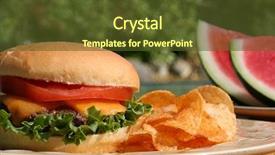  Presentation with bbq - Amazing PPT theme having backyard bbq - perfect cheeseburger with chips backdrop and a tawny brown colored foreground