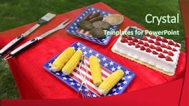  Presentation with 4th july - PPT theme featuring backyard bbq - table of food prepared background and a  colored foreground