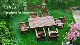  Presentation with chairs - Beautiful presentation featuring backyard party - garden patio with table backdrop and a forest green colored foreground