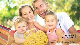  Presentation with kids garden - Beautiful presentation theme featuring backyard party - happy joyful young family backdrop and a yellow colored foreground