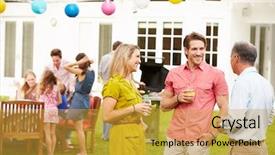  Presentation with generation family farm - Audience pleasing presentation theme consisting of backyard party - multi generation family enjoying meal backdrop and a gold colored foreground