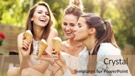 Presentation with ice cream - Audience pleasing presentation design consisting of backyard party - picture presenting happy group backdrop and a  colored foreground