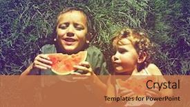  Presentation with exercise kids kid doing fitness - Presentation design enhanced with backyard party - two kids eating watermelon done background and a coral colored foreground
