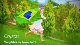  Presentation with football - Audience pleasing presentation theme consisting of backyard with national brazil flag backdrop and a tawny brown colored foreground