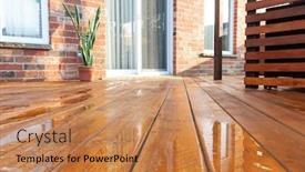  Presentation with floor - PPT layouts with backyard-wooden-deck-floor-boards background and a coral colored foreground