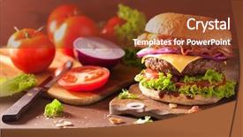 Presentation with burger - Presentation theme consisting of bacon cheese burger with beef background and a  colored foreground