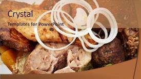  Presentation with pork bacon - Colorful presentation enhanced with bacon grilled beef pork knuckle sauerkraut grilled onions cold salad with cabbage mustard and fat from the roasting backdrop and a coral colored foreground