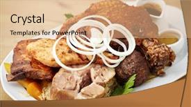  Presentation with pork bacon - Cool new slide deck with bacon grilled beef pork knuckle sauerkraut grilled onions cold salad with cabbage mustard and fat from the roasting backdrop and a coral colored foreground