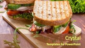  Presentation with grilled chicken - Slide set having grilled blt bacon lettuce and tomato sandwiches with chicken and avocado background and a tawny brown colored foreground