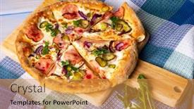  Presentation with cucumbers - PPT layouts featuring bacon-pizza-with-pickled-cucumbers background and a gold colored foreground