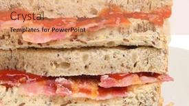  Presentation with tomato ketchup - PPT layouts consisting of bacon-sandwich-with-wholewheat-bread background and a coral colored foreground