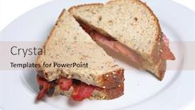  Presentation with bacon - Theme having gold silver and bronze eggs with gold tape in a basket background and a soft green colored foreground
