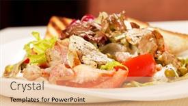  Presentation with bacon - Slide set with bacon-with-vegeatables-and-toasts background and a coral colored foreground