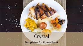  Presentation with roasted chicken - Cool new PPT theme with bacon wrapped chicken breast dish with roasted vegetables and butternut squash backdrop and a coral colored foreground