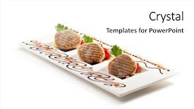  Presentation with pork bacon - Beautiful slide deck featuring bacon wrapped pork medallions with mashed potato and cherry tomatoes backdrop and a white colored foreground