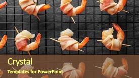  Presentation with honey bee closeup view - Beautiful presentation design featuring bacon-wrapped shrimps on metal backdrop and a tawny brown colored foreground