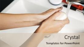  Presentation with soap - Colorful slides enhanced with bacteria - close up of a woman backdrop and a soft green colored foreground