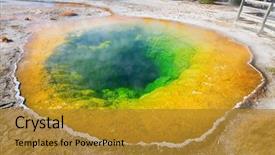  Presentation with water park - Colorful PPT theme enhanced with bacteria - colorful hot water pool backdrop and a gold colored foreground