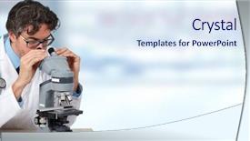  Presentation with microscope - Slide set featuring bacteria - doctor scientist with microscope background and a sky blue colored foreground