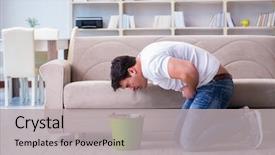  Presentation with vomiting - Slide deck enhanced with bacteria - man suffering from sick stomach background and a light gray colored foreground