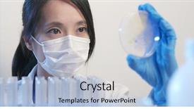  Presentation with microbiological - PPT theme consisting of bacteria - microbiological laboratory work scientist holding background and a light blue colored foreground