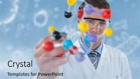  Presentation with bacterium - Audience pleasing PPT theme consisting of bacteria - portrait of scientist holding molecule backdrop and a light blue colored foreground