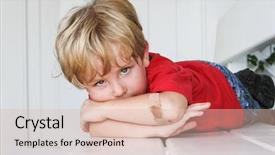  Presentation with sad - Presentation with bacteria - sad boy with a bandaged background and a lemonade colored foreground