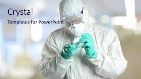  Presentation with hazmat - Audience pleasing presentation theme consisting of bacteria - scientist in protective hazmat suit backdrop and a sky blue colored foreground