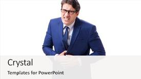  Presentation with unhappy - Slides having bacteria - sick and unhappy businessman isolated background and a white colored foreground