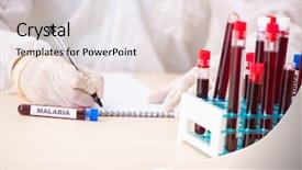  Presentation with testing blood - Colorful theme enhanced with bacteria - young handsome lab assistant testing backdrop and a lemonade colored foreground