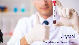  Presentation with testing blood - Presentation theme having bacteria - young handsome lab assistant testing background and a sky blue colored foreground