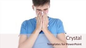  Presentation with tissue - Colorful slides enhanced with bacteria - young man blowing nose backdrop and a lemonade colored foreground