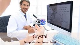  Presentation with laboratory blood test tubes - Beautiful PPT theme featuring bacteria dna - beautiful laboratory woman is tested backdrop and a lemonade colored foreground