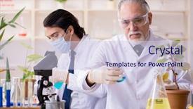  Presentation with sell lab coats - Amazing PPT theme having plants bacteria - two chemists working backdrop and a sky blue colored foreground