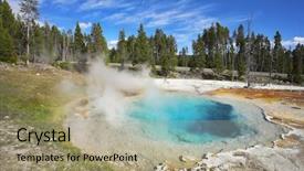  Presentation with yellowstone - PPT theme featuring bacteria trees - picturesque hot azure small lake background and a  colored foreground