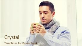  Presentation with gel concept for swine flu - Presentation theme consisting of bacterial - ill man with flu drinking background and a cream colored foreground