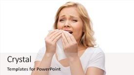  Presentation with sneezing - Presentation featuring bacterial - unhappy woman with paper napkin background and a lemonade colored foreground