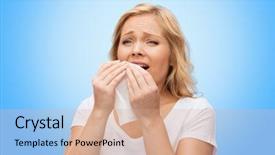  Presentation with sneezing - Beautiful slide deck featuring bacterial virus - unhappy woman with paper napkin backdrop and a coral colored foreground