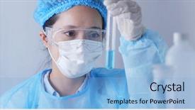  Presentation with liquid - Slides enhanced with bacteriiology - female doctor analyzing liquid background and a light blue colored foreground