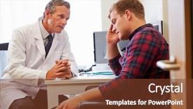  Presentation with depression - Cool new slide deck with bad - doctor treating male patient suffering backdrop and a tawny brown colored foreground