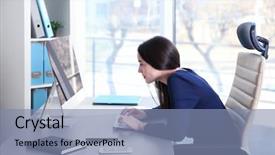  Presentation with posture - Colorful presentation theme enhanced with bad - posture concept young woman working backdrop and a seafoam green colored foreground