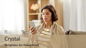  Presentation with woman sad - Theme enhanced with live bad - technology and people concept background and a coral colored foreground