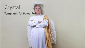  Presentation with angel - Colorful slide deck enhanced with bad-adult-angel-with-arms backdrop and a light gray colored foreground