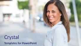  Presentation with smart grid city and wireless - Theme consisting of bad air - beautiful middle age hispanic woman background and a lemonade colored foreground