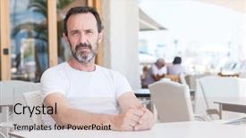  Presentation with 3d man sitting question mark - Cool new slide deck with bad air - handsome senior man sitting backdrop and a  colored foreground