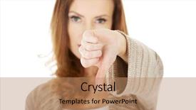  Presentation with thumbs up - Slide set featuring pessimism - unhappy woman with thumbs up background and a coral colored foreground